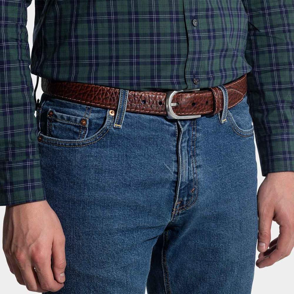 【HI FI FNK】Vintage Belt No. 288 Center Bar Leather Belt in Ebony Waxed Flesh by