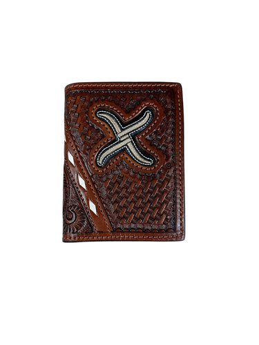 Twisted X Tooled and Bucklaced Leather Trifold Wallet