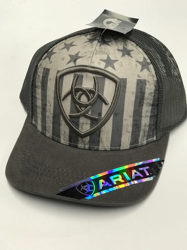 Ariat Grey Tonal Flag and Logo Cap