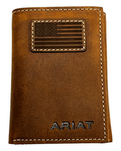 Load image into Gallery viewer, Ariat American Flag Patch Trifold Leather Wallet